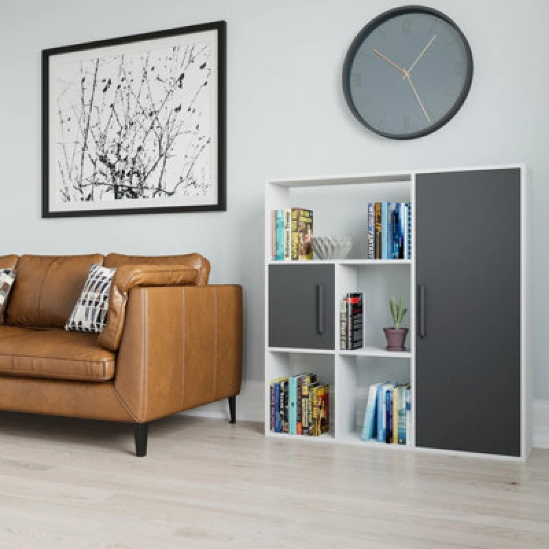 Image of Decorotika Ridge 4 Shelves and Two Cabinets Bookcase Metallic Silver