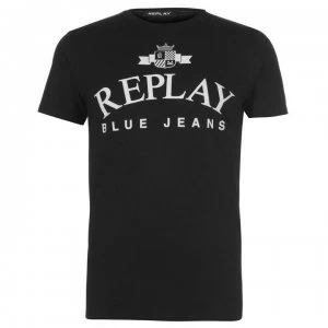 Image of Replay Jeans Logo T Shirt - Blackboard 099