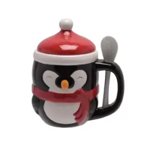 Image of Lidded Penguin Mug with Spoon