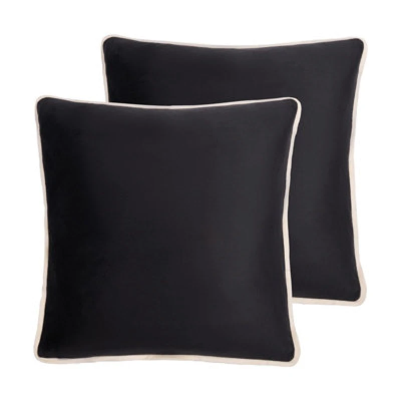 Image of OHS OHS 2 Pack Matte Velvet Piped Cushion Covers Home Decor Set in Black Size: 45cm x 45cm Black 45cm x 45cm Unisex 5027434205806
