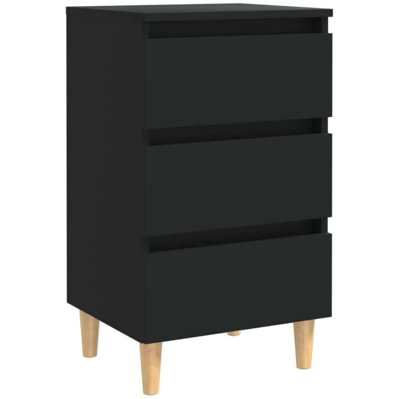Image of VIDAXL Bed Cabinet with Solid Wood Legs Black 40x35x69cm Vidaxl 8720286356982