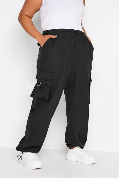Image of Yours Ring Detail Parachute Trouser - Black Size 18, Women