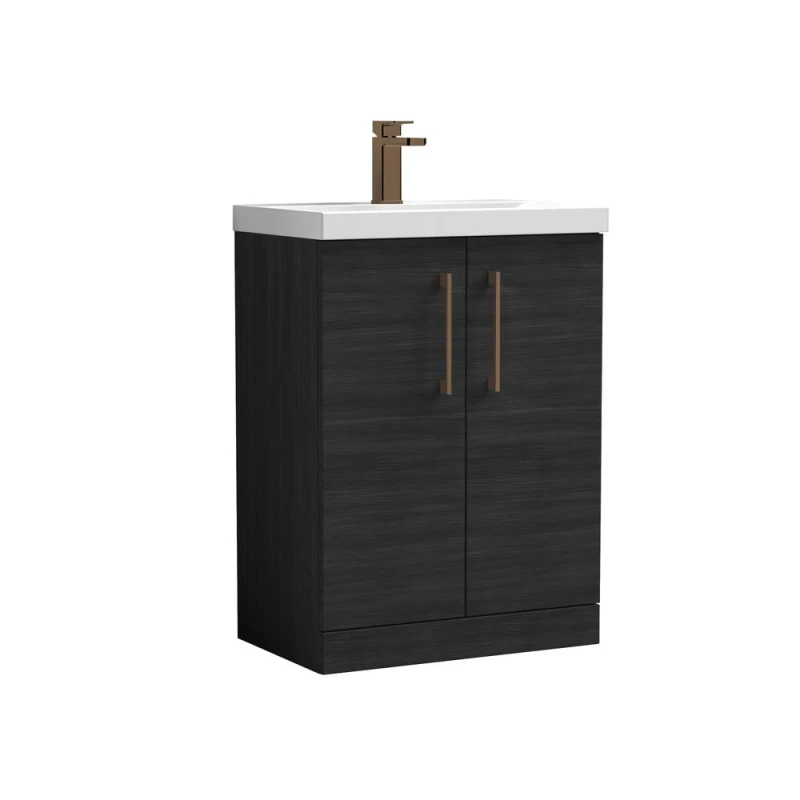 Image of BALTERLEY Balterley Level Contemporary Bathroom Floor Standing 2-Door Vanity Unit & Mid-Edge Basin, Charcoal Black, 600mm BALARN603AH1516