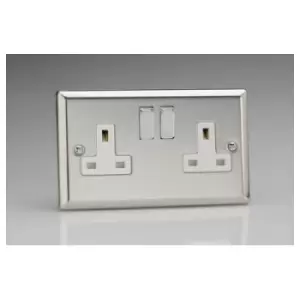 Image of Varilight Classic 2 Gang Double Pole Socket With Metal Switch Rocker (Double XC5DW)-Polished Chrome - XC5DW