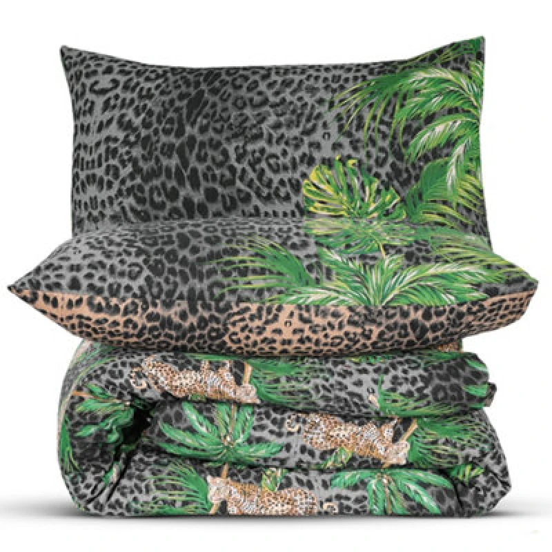 Image of Velosso Leopard Jungle Cotton Rich Printed Duvet Cover & Pillowcase Set in Green Size: Double Green Unisex Double