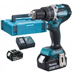 Image of Makita DHP484 18v Cordless LXT Brushless Combi Drill 2 x 5ah Li ion Charger Case