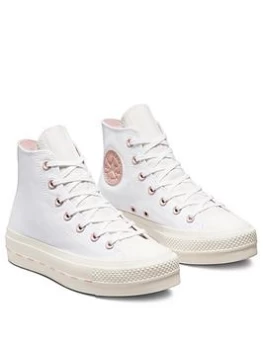 Image of Converse Chuck Taylor All Star Lift Crafted Canvas Platform Hi Top Plimsolls - Pink/Off White, Pink/Off White, Size 8, Women