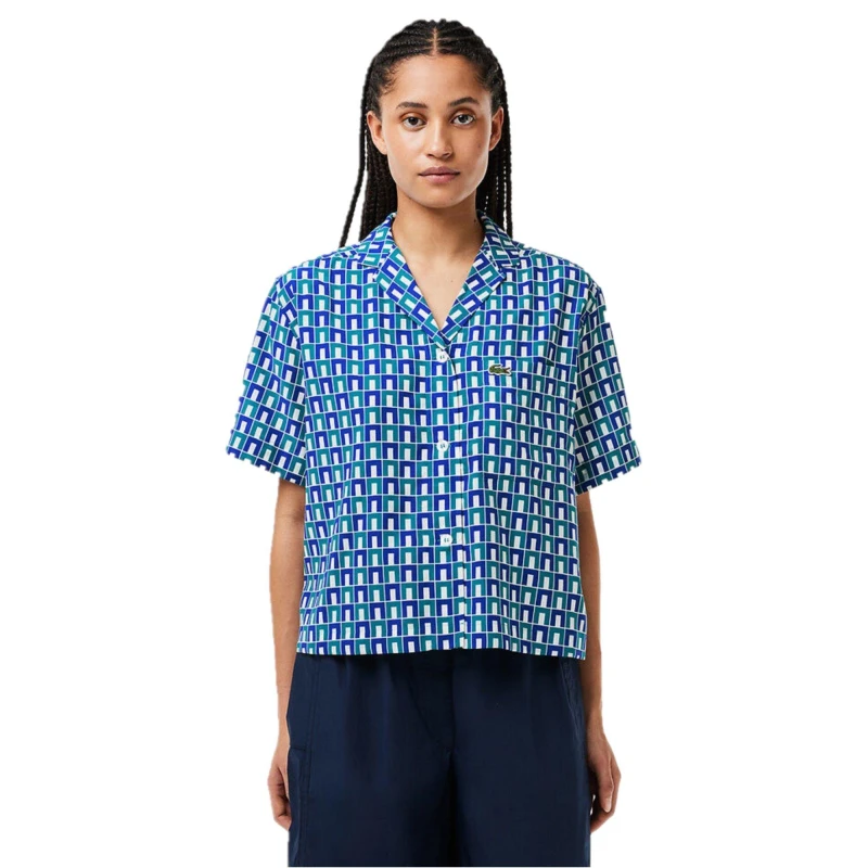 Image of Lacoste Womens Short-Sleeve Patterned Shirt Mascarpone/Sloe female 6 (34)