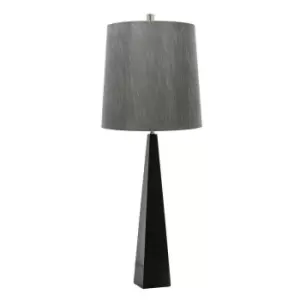 Image of Square Table Lamp Tapered Column Dark Grey Faux Silk Shade Black LED E27 60W