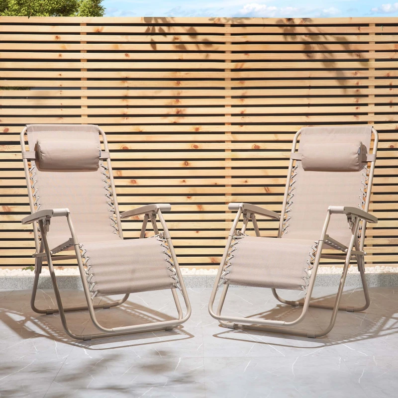 Image of VonHaus Verona Set of 2 Textilene Folding Garden Zero Gravity Chairs in Taupe Size: 2 Pack Taupe Unisex 2 Pack