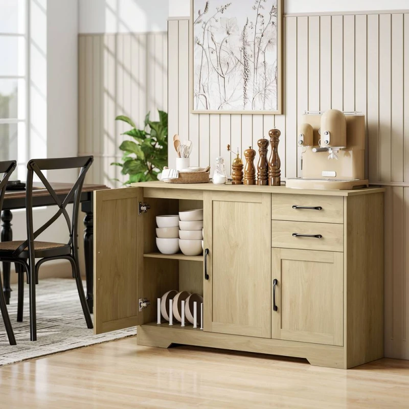 Image of HOMCOM Sideboard with Soft-Close Doors, Modern Storage Cabinet Natural Natural Unisex