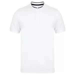 Image of Front Row Mens Stand Collar Stretch Polo Shirt (S) (White/Bright Navy)