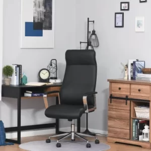 Image of Vinsetto Office Chair Faux Leather High-Back Rocker Swivel Computer Desk Chair with Wheels, Steel Base, Black