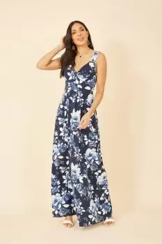 Image of Navy Floral Jersey Maxi Dress