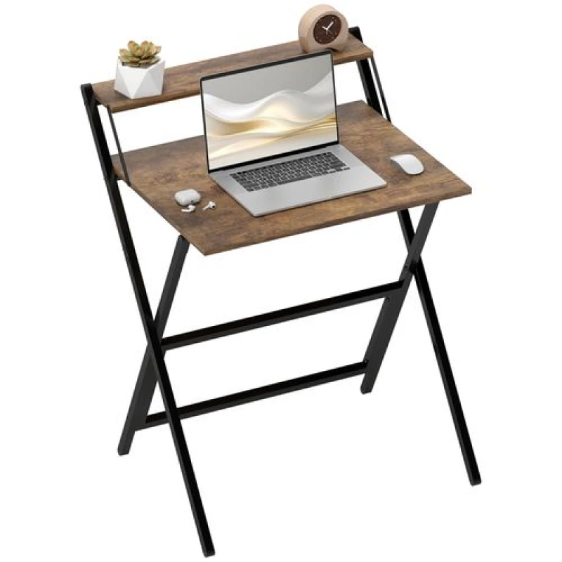 Image of HOMCOM HOMCOM 70cm Folding Computer Desk for Small Spaces Bedroom - Rustic Brown