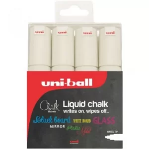 Image of Original Uni PWE 8K Chalk Marker Chisel Tip Broad Line Width 8mm White Pack of 4