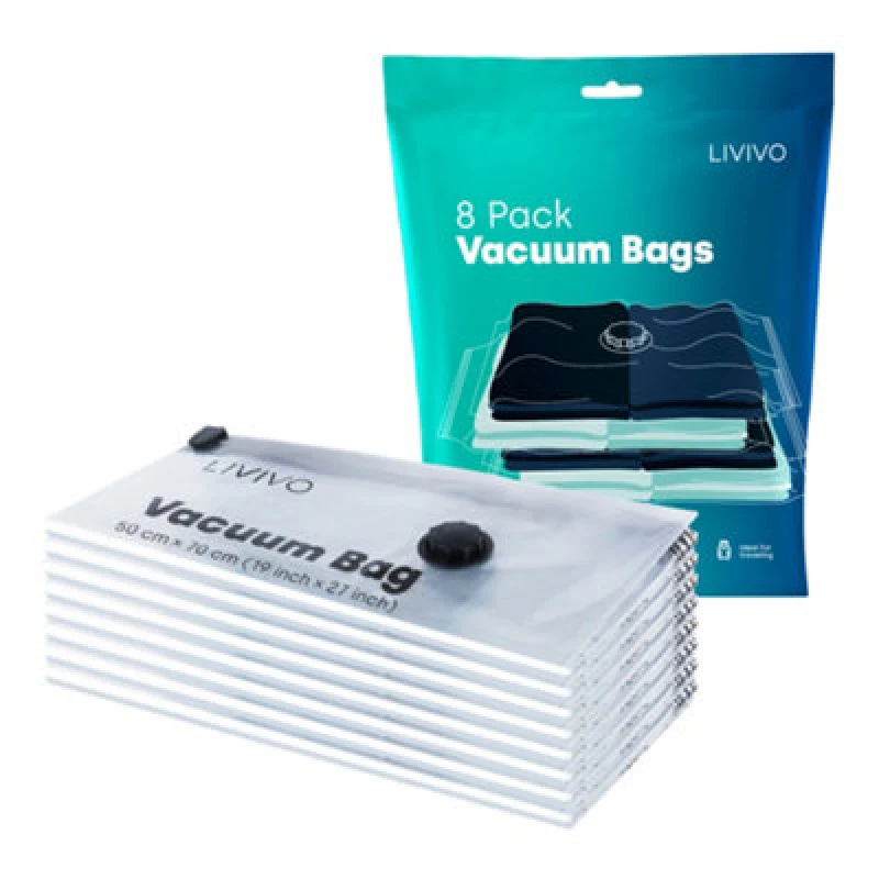 Image of LIVIVO 8-Pack Reusable Vacuum Storage Bags - 50 x 70cm Clear