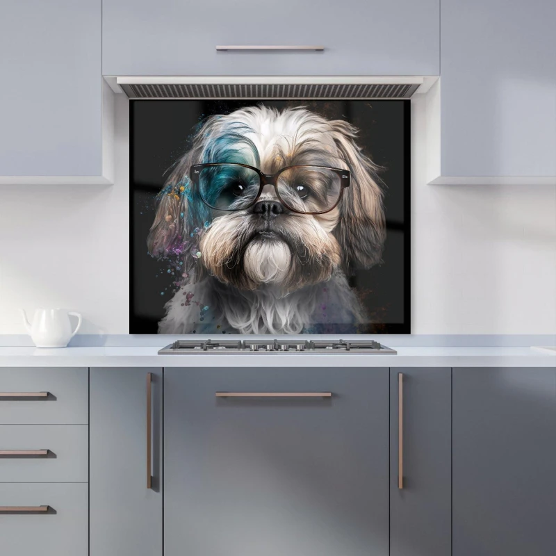 Image of Warren Reed - Designer Lhasa Apso With Glasses Splashart Kitchen Splashback Size: 900mm x 750mm Multicolor Unisex 900mm x 750mm
