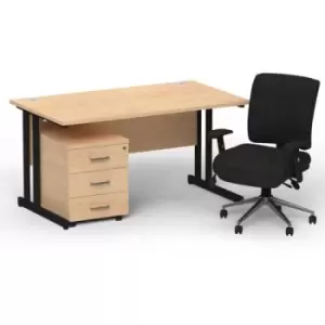 Image of Impulse 1400 x 800 Black Cant Office Desk Maple + 3 Dr Mobile Ped & Chiro Med Back Black W/Arms