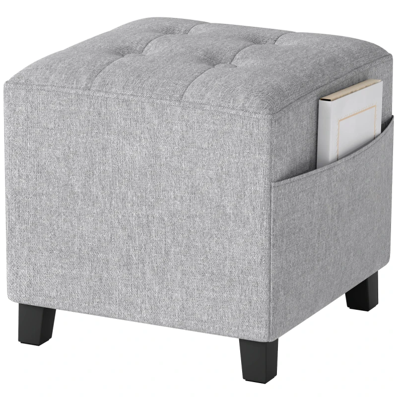Image of HOMCOM HOMCOM Small Footstool Square Ottoman with Padded Seat, Light Grey Light Grey One Size Unisex 5063603058491