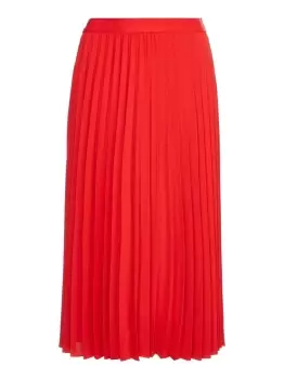 Image of Tommy Hilfiger Fluid Twill Pleated Midi Skirt In Red - Size 8