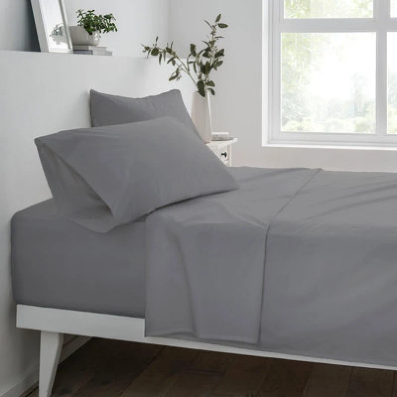 Image of Smart Living Smart Living Polycotton Bed Linen Luxury Fitted Bedsheet or Pillowcase Non Iron in Grey Size: Single Fitted Grey Single Fitted Unisex 6