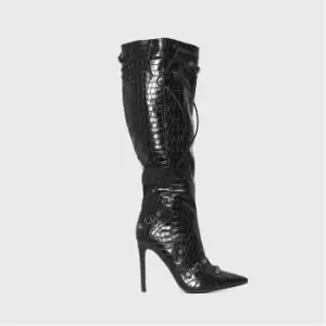 Image of I Saw It First Metal Stud Detail Knee High Pointed Toe Boots - Black