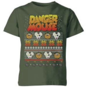 Image of Danger Mouse Pattern Knit Kids T-Shirt - Forest Green - 3-4 Years