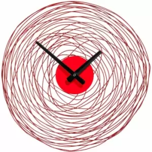 Image of Premier Housewares Wall Clock Red Swirl Metal Frame Clocks For Living Room / Bedroom / Contemporary Style Round Shaped Design Plastic Clocks For