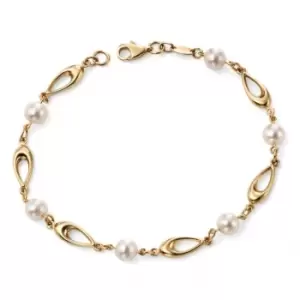 Image of Elements 9ct Yellow Gold Link Bracelet With White Freshwater Pearls GB416W