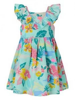 Image of Monsoon S.E.W. Baby Girls Petunia Linen Mix Dress - Aqua, Size 2-3 Years