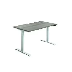 Image of First SitStand Desk 1400x800x630-1290mm Grey OakWhite KF820741