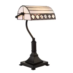 Image of Fargo 1 Light Table Lamp Dark Bronze, Tiffany Glass, E27