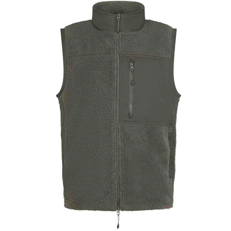 Image of Front Row Mens Sherpa Gilet in Dark Olive Size: XS Dark Olive Male XS