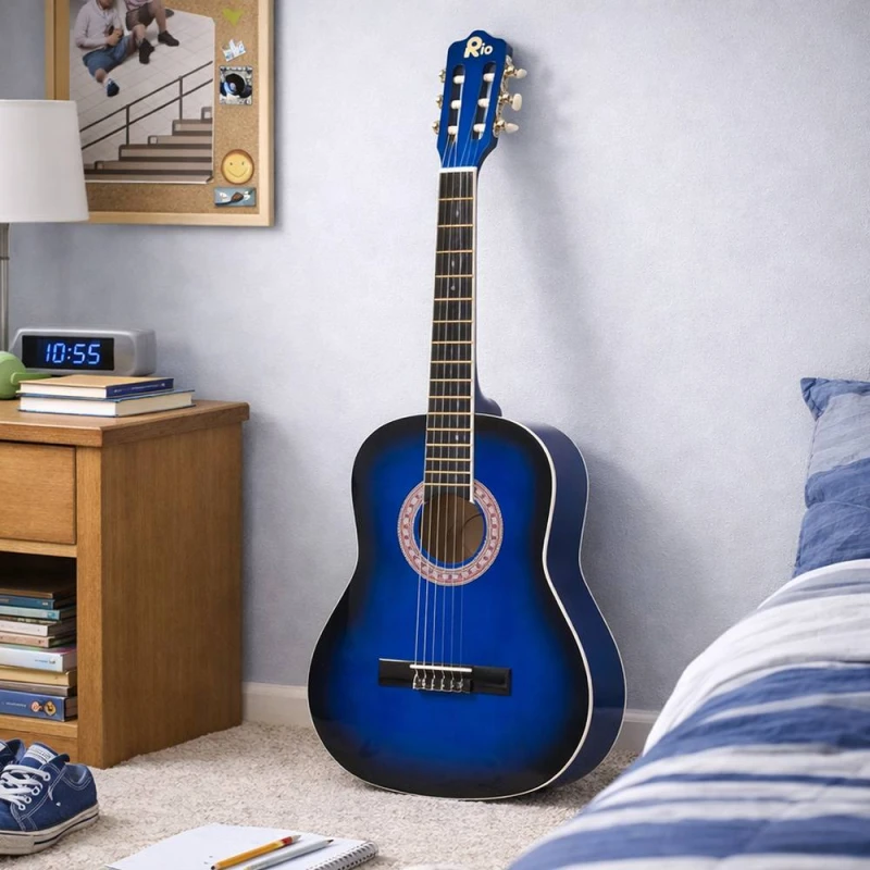 Image of RayGar Rio 3/4 Size 36" Acoustic Guitar & Accessory Package for Beginners in Blue Size: 1 Pack Blue Unisex 1 Pack