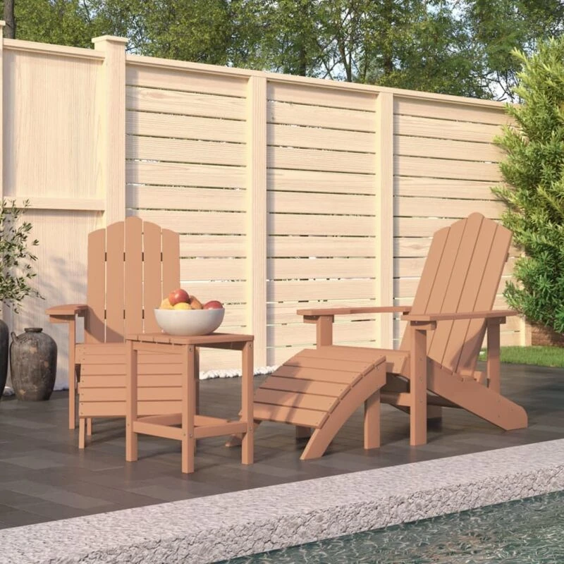 Image of VIDAXL Garden Adirondack Chairs with Footstool & Table hdpe Brown Vidaxl 8720286847336