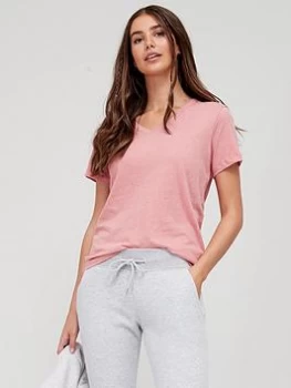 Image of Superdry V-neck Lounge T-Shirt - Pink, Size 10, Women