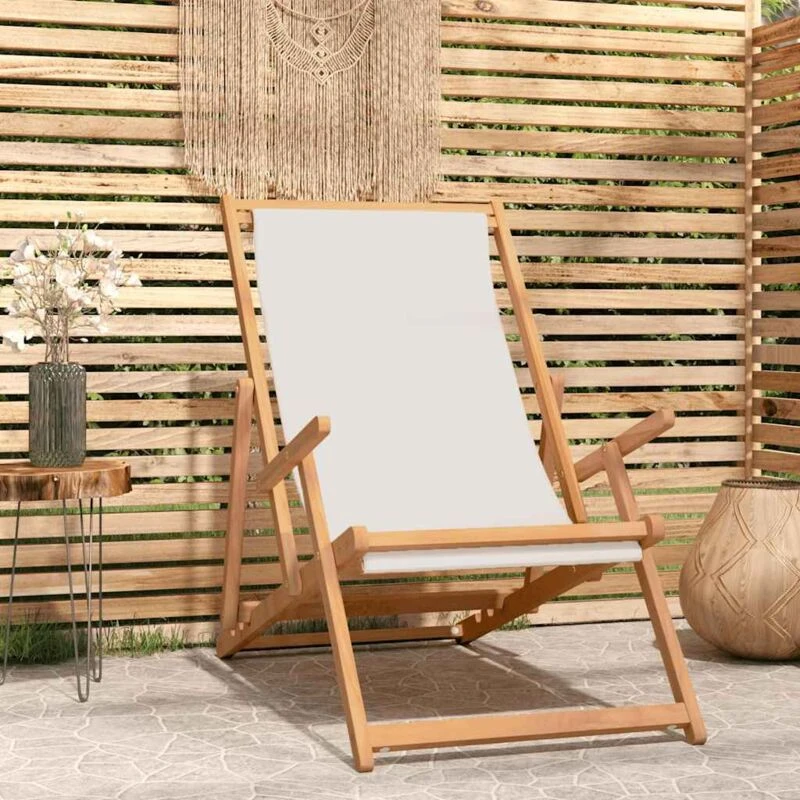 Image of VIDAXL Folding Beach Chair Solid Wood Teak Cream Vidaxl 8720286766699