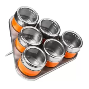 Image of Set of 6 Spice Jars with Rack in Orange/Stainless Steel