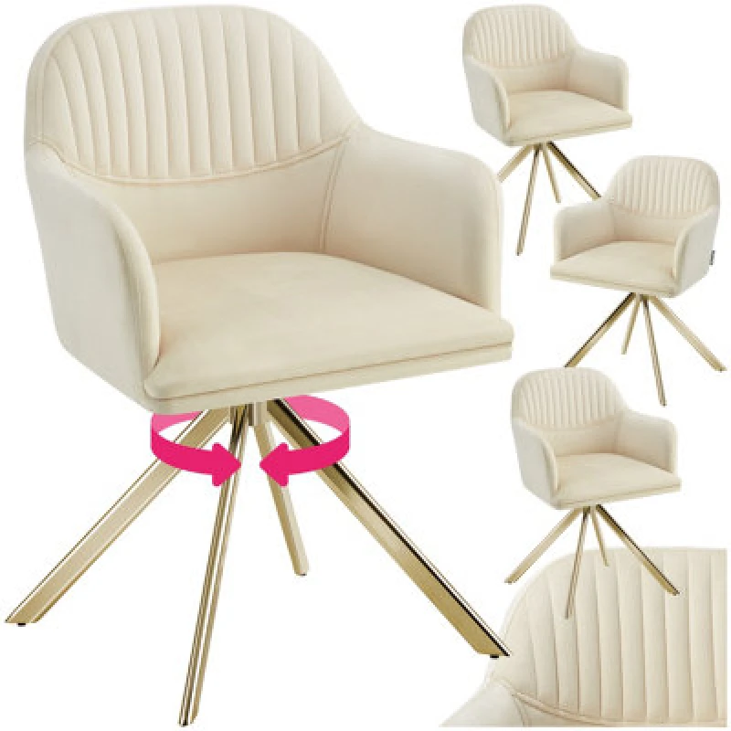 Image of tectake Armchair Lona Set Of 4 - Cream/Gold in Cream Size: 4 Pack Cream Unisex 4 Pack