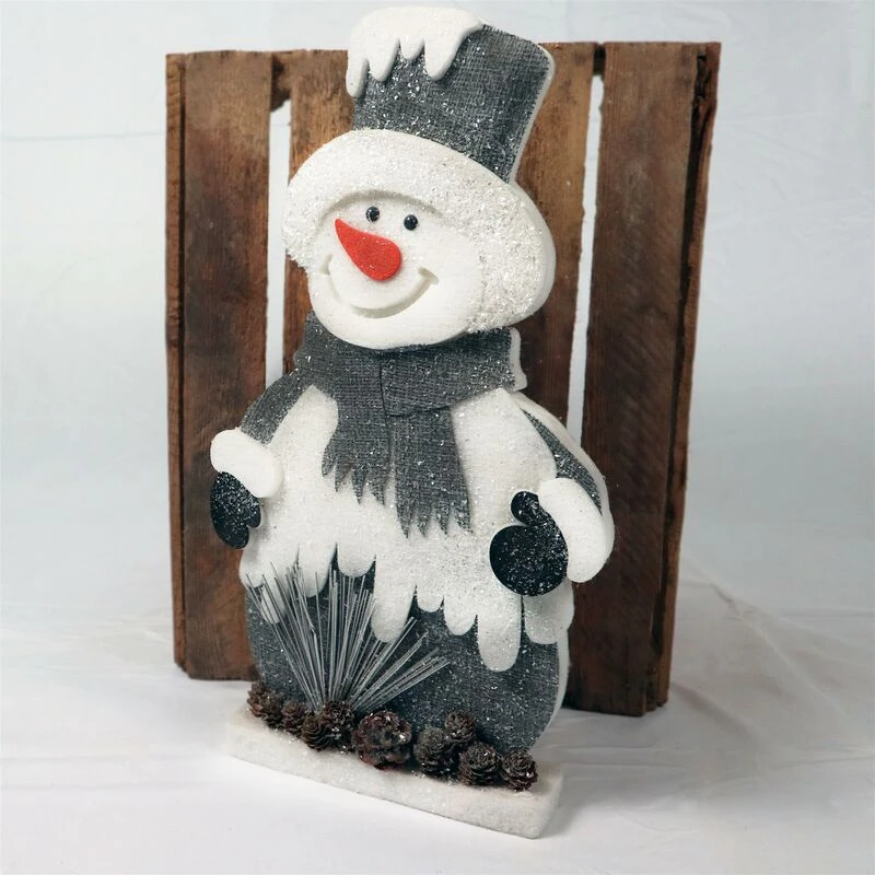 Image of Shatchi 32cm Grey Snowman Christmas Tabletop Figures Window Wall Glitter Foam Showpiece Decorations Grey