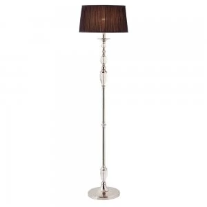 Image of 1 Light Floor Lamp Polished Nickel Plate with Black Shade, E27