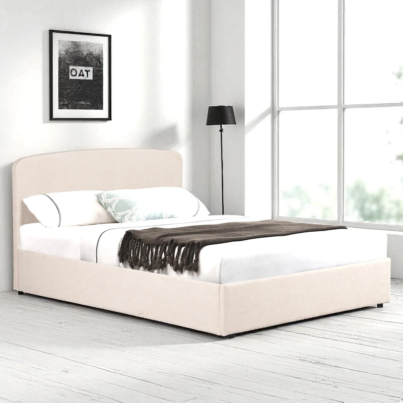Image of OAT Home Delamere Modern Fabric Upholstered Ottoman Storage Bed Frame in Natural Size: Double Natural Unisex Double
