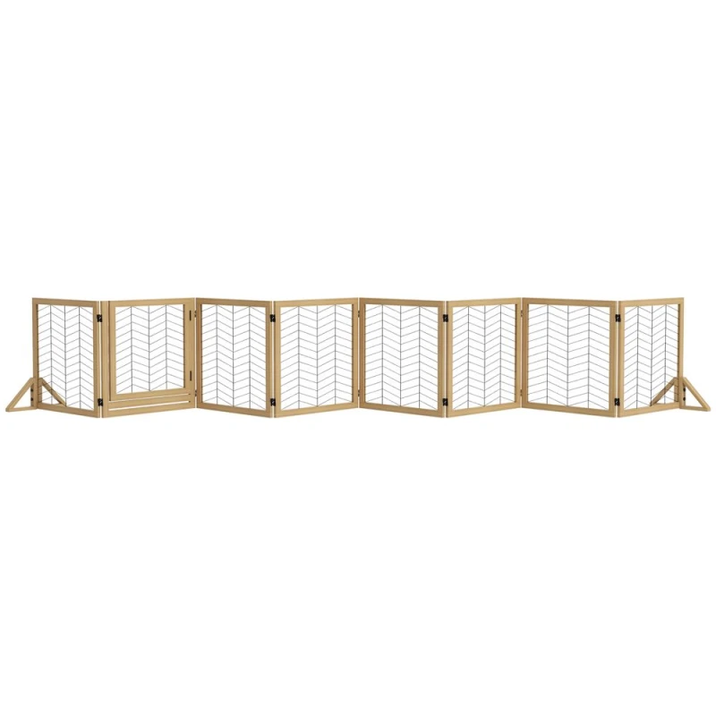 Image of PawHut 8 Panels Freestanding Dog Barrier for S/M Dogs, Brown D06-195V00ND