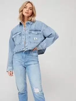 Image of Calvin Klein Jeans Oversized Crop Denim Shirt - Blue