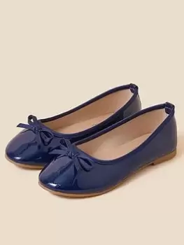 Image of Accessorize Girls Patent Ballerina Shoes - Navy, Size 12 Younger