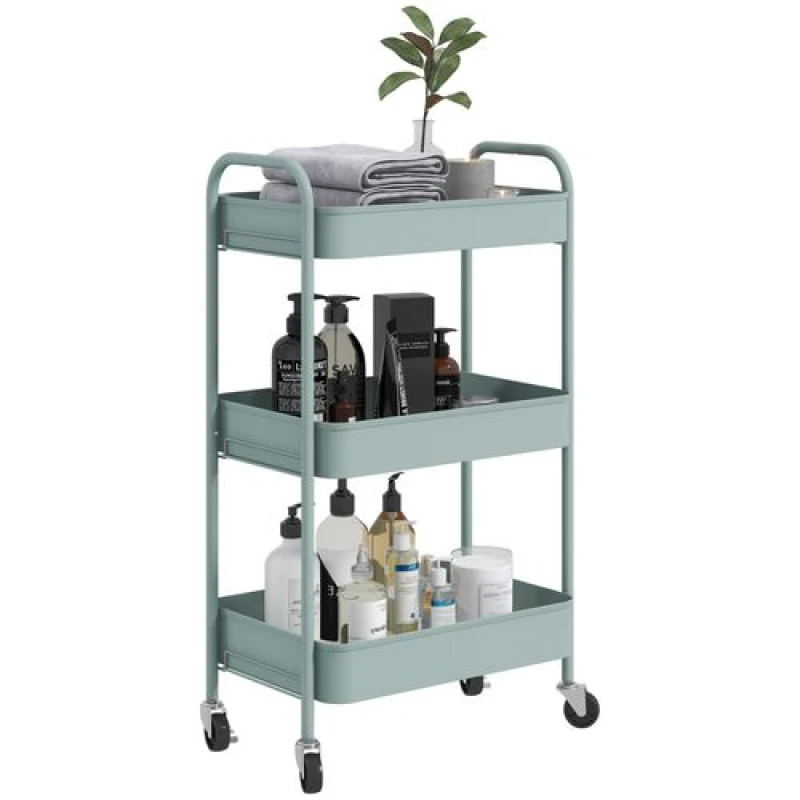 Image of HOMCOM HOMCOM 3 Tier Rolling Utility Cart with 3 Mesh Basket, Light Blue 5061025031191
