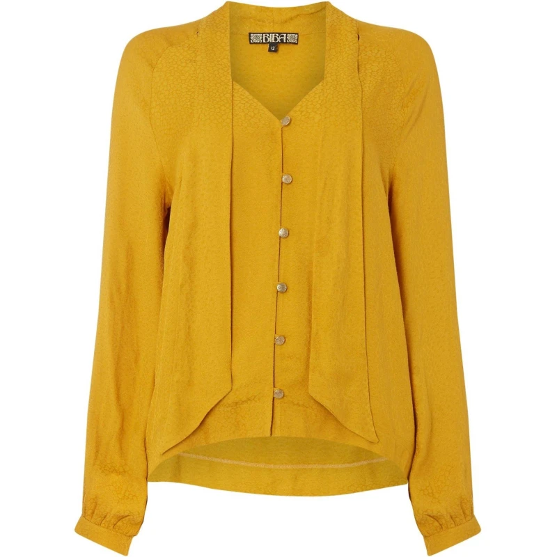Image of Biba Leopard Jacquard Pussybow Blouse - Yellow Yellow 16