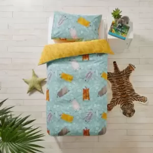 Image of Little Furn. Wild Friends Single Duvet Cover Set Cotton Teal