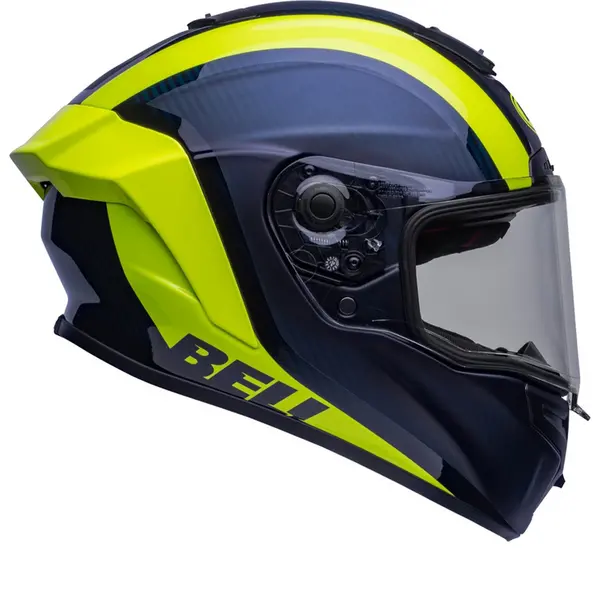 Image of Bell Race Star DLX Flex Tantrum 2 Dark Blue Hiviz Yellow Full Face Helmet L